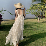 White Square Neck A-Line Printed Chiffon Prom Dresses Sweet Birthday Party Dress HZ1024