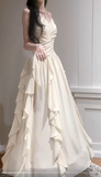 Apricot Spaghetti Straps A-Line Chiffon Long Prom Dresses Birthday Evening Gowns HZ1024