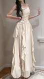 Apricot Spaghetti Straps A-Line Chiffon Long Prom Dresses Birthday Evening Gowns HZ1024