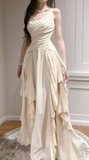 Apricot Spaghetti Straps A-Line Chiffon Long Prom Dresses Birthday Evening Gowns HZ1024