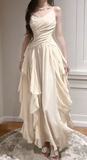 Apricot Spaghetti Straps A-Line Chiffon Long Prom Dresses Birthday Evening Gowns HZ1024