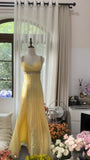 Butter Yellow Sweetheart Neck Mermaid Beaded Chiffon Long Prom Dresses Vintage Formal Evening Gowns HZ1024