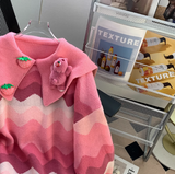 Strawberry Bear Doll Collar Long Sleeve Sweater HZ1024