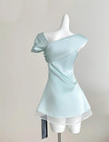 Tiffany Blue Asymmetric Neck Chiffon A-Line Party Dress HZ1024
