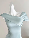Tiffany Blue Asymmetric Neck Chiffon A-Line Party Dress HZ1024