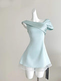 Tiffany Blue Asymmetric Neck Chiffon A-Line Party Dress HZ1024