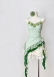 Green Spaghetti Straps Bodycon Lace Tulle Short Prom Dresses Homecoming Dresses HZ1024