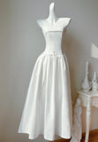 White Strapless A-Line Birthday Party Dress Satin Prom Dresses HZ1024