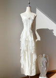 White Spaghetti Straps Chiffon A-Line Prom Dresses Birthday Evening Gowns HZ1024