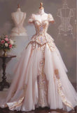 Sweetheart Neck Light Champagne A-Line Tulle Long Prom Dresses with Rhinestones HZ1024