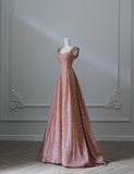 Pink Sweetheart Neck A-Line Sequin Long Prom Dresses Formal Evening Gowns HZ1024