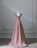 Pink Sweetheart Neck A-Line Sequin Long Prom Dresses Formal Evening Gowns HZ1024