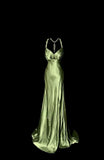 Green V-neck Satin Mermaid Long Prom Dresses Vintage Beaded Evening Dress HZ1024