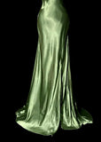 Green V-neck Satin Mermaid Long Prom Dresses Vintage Beaded Evening Dress HZ1024