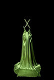Green V-neck Satin Mermaid Long Prom Dresses Vintage Beaded Evening Dress HZ1024