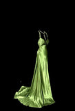 Green V-neck Satin Mermaid Long Prom Dresses Vintage Beaded Evening Dress HZ1024