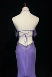 Purple Off Shoulder Mermaid Tulle Rhinestone Long Prom Dresses Formal Evening Gowns HZ1024