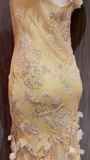 Yellow Straps Mermaid Chiffon Beading Long Prom Dresses Vintage Evening Gowns HZ1024