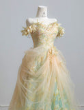 Off-the-shoulder A-Line Tulle Applique Long Prom Dresses Sweet Birthday Evening Gowns HZ1024