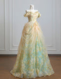 Off-the-shoulder A-Line Tulle Applique Long Prom Dresses Sweet Birthday Evening Gowns HZ1024
