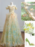 Off-the-shoulder A-Line Tulle Applique Long Prom Dresses Sweet Birthday Evening Gowns HZ1024