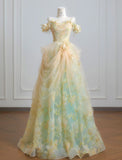 Off-the-shoulder A-Line Tulle Applique Long Prom Dresses Sweet Birthday Evening Gowns HZ1024