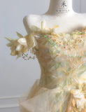 Off-the-shoulder A-Line Tulle Applique Long Prom Dresses Sweet Birthday Evening Gowns HZ1024