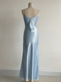 Grey Blue Spaghetti Straps Mermaid Satin Beading Party Dress HZ1024