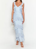 Grey Blue V-neck Chiffon Sheath Party Dress Formal Evening Gowns HZ1024