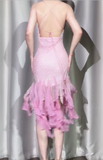 Pink Spaghetti Straps Sheath Chiffon Beaded Short Prom Dresses Vintage Evening Gowns HZ1024