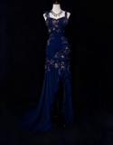 Mauve Square Neck Mermaid Chiffon Applique Long Prom Dresses Vintage Formal Evening Gowns HZ1024