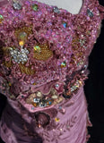 Mauve Square Neck Mermaid Chiffon Applique Long Prom Dresses Vintage Formal Evening Gowns HZ1024