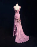 Mauve Square Neck Mermaid Chiffon Applique Long Prom Dresses Vintage Formal Evening Gowns HZ1024