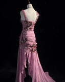 Mauve Square Neck Mermaid Chiffon Applique Long Prom Dresses Vintage Formal Evening Gowns HZ1024