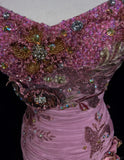 Mauve Square Neck Mermaid Chiffon Applique Long Prom Dresses Vintage Formal Evening Gowns HZ1024