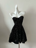 Black Sweetheart Neck A-Line Sequin Short Prom Dresses Homecoming Dresses HZ1024
