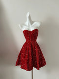 Black Sweetheart Neck A-Line Sequin Short Prom Dresses Homecoming Dresses HZ1024