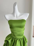 Green Strapless A-Line Satin Short Prom Dresses Homecoming Dresses HZ1024