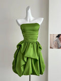 Green Strapless A-Line Satin Short Prom Dresses Homecoming Dresses HZ1024