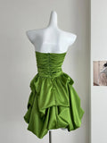 Green Strapless A-Line Satin Short Prom Dresses Homecoming Dresses HZ1024