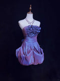 Purple Strapless A-Line Taffeta Short Prom Dresses Homecoming Dresses HZ1024