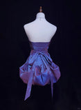 Purple Strapless A-Line Taffeta Short Prom Dresses Homecoming Dresses HZ1024