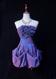 Purple Strapless A-Line Taffeta Short Prom Dresses Homecoming Dresses HZ1024