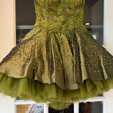 Dark Olive Green Sweetheart Neck A-Line Satin Tulle Short Prom Dresses Homecoming Dresses HZ1024