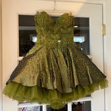 Dark Olive Green Sweetheart Neck A-Line Satin Tulle Short Prom Dresses Homecoming Dresses HZ1024