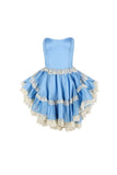 Blue Strapless A-Line Satin Lace Short Prom Dress Homecoming Dress HZ1024