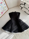 Black Strapless A-Line Satin Short Prom Dress Homecoming Dress HZ1024
