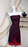Black Chiffon Strapless Bodycon Short Prom Dress Homecoming Dress HZ1024