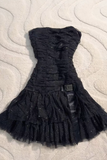 Black Strapless A-Line Glitter Tulle Short Prom Dress Homecoming Dresses HZ1024
