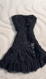 Black Strapless A-Line Glitter Tulle Short Prom Dress Homecoming Dresses HZ1024